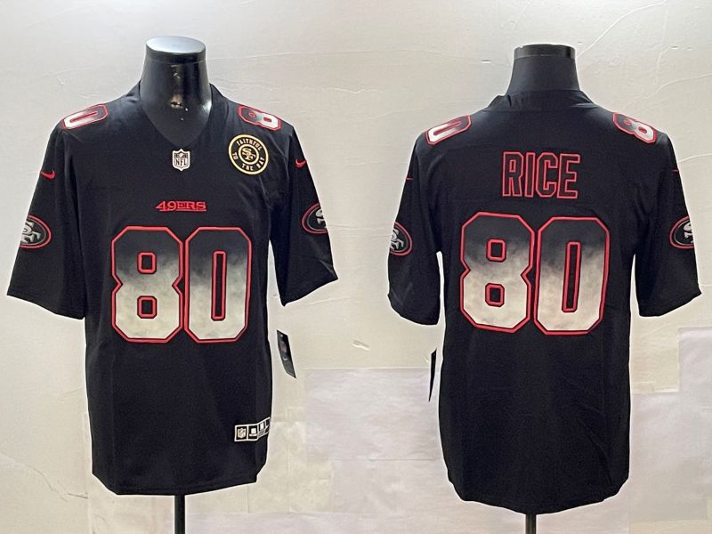 Men San Francisco 49ers 80 Rice Black Nike Smoke Fashion 2024 Limited NFL Jersey style 4